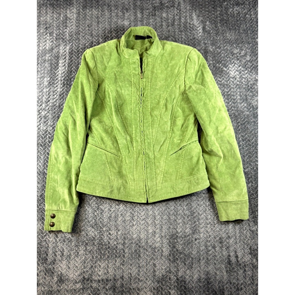Tribal Suede Leather Jacket Womens 2 Lime Green Lined Mock Neck Outdoor Zip Up